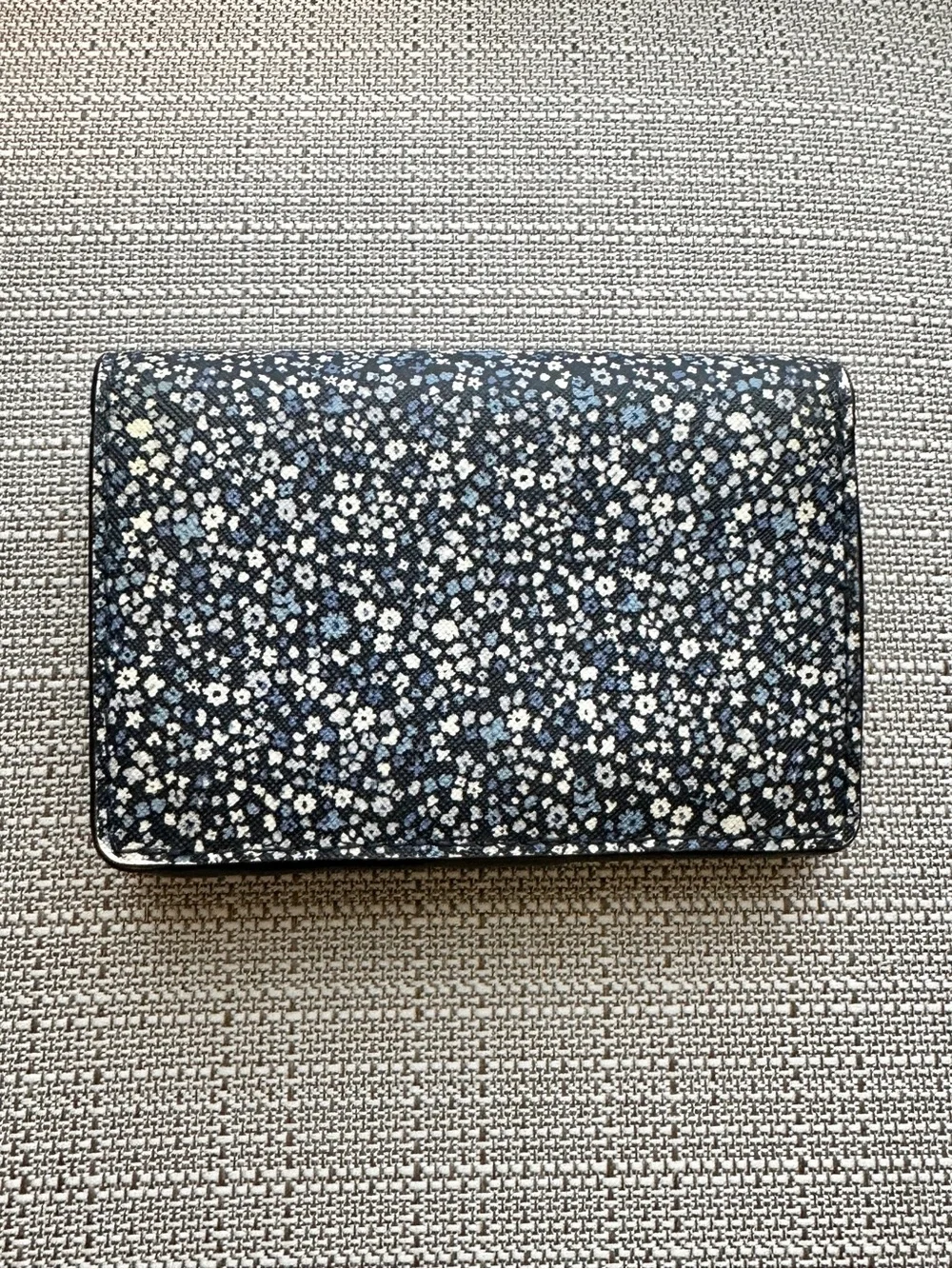Michael Kors Navy Floral Compact Wallet with Gold Plaque